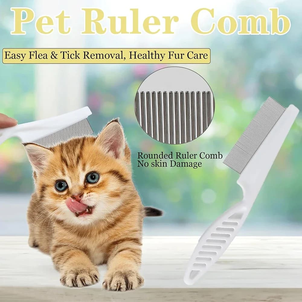 2-Pack Pet Flea Comb, Cat/Dog Grooming Comb, Stainless Steel Portable Pet-Specific Fine-Tooth Hair Removal and Massage Cleaning Tool