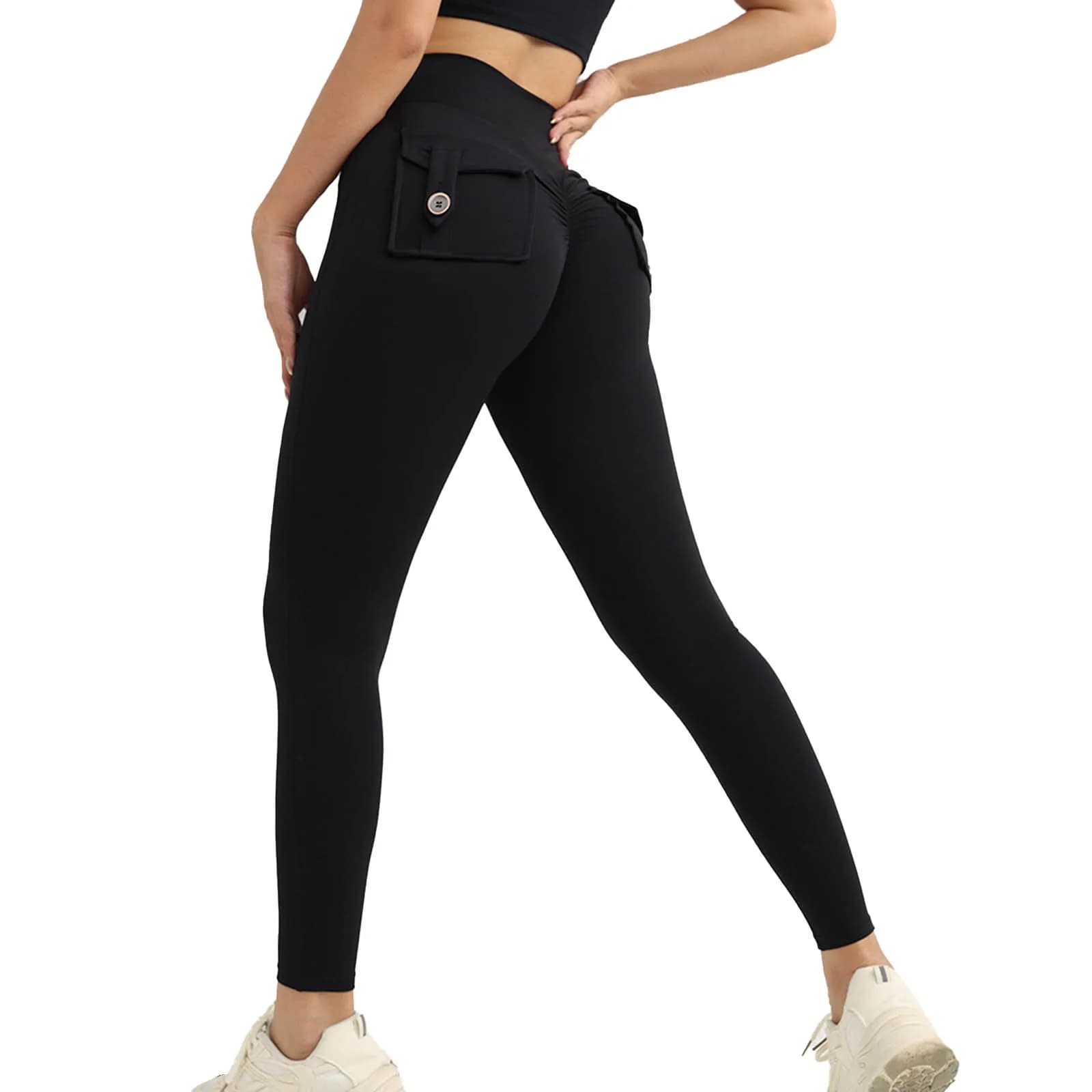 Leggings Sportivi da Donna per Allenamento e Riscaldamento, Pantaloni Yoga a Vita Alta con Tasche a Patta per Pilates, Palestra e Fitness