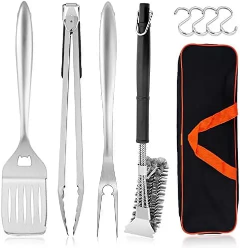 Set Barbecue HaSteeL 18 Pollici - 5 Utensili in Acciaio Inox con Borsa per Campeggio, Grigliate, Cucina all'Aperto e Regali