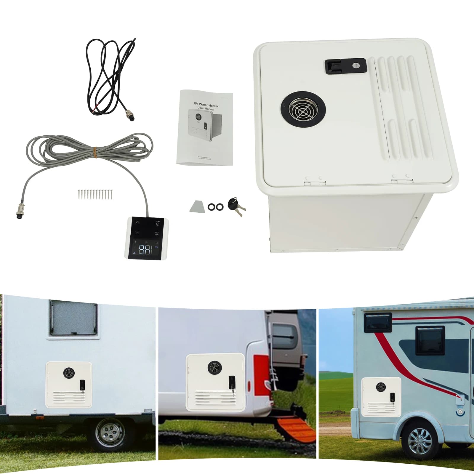 Scaldabagno per camper, con telecomando cablato, scaldabagno senza serbatoio per roulotte da campeggio, 35 ° C-51 ° C