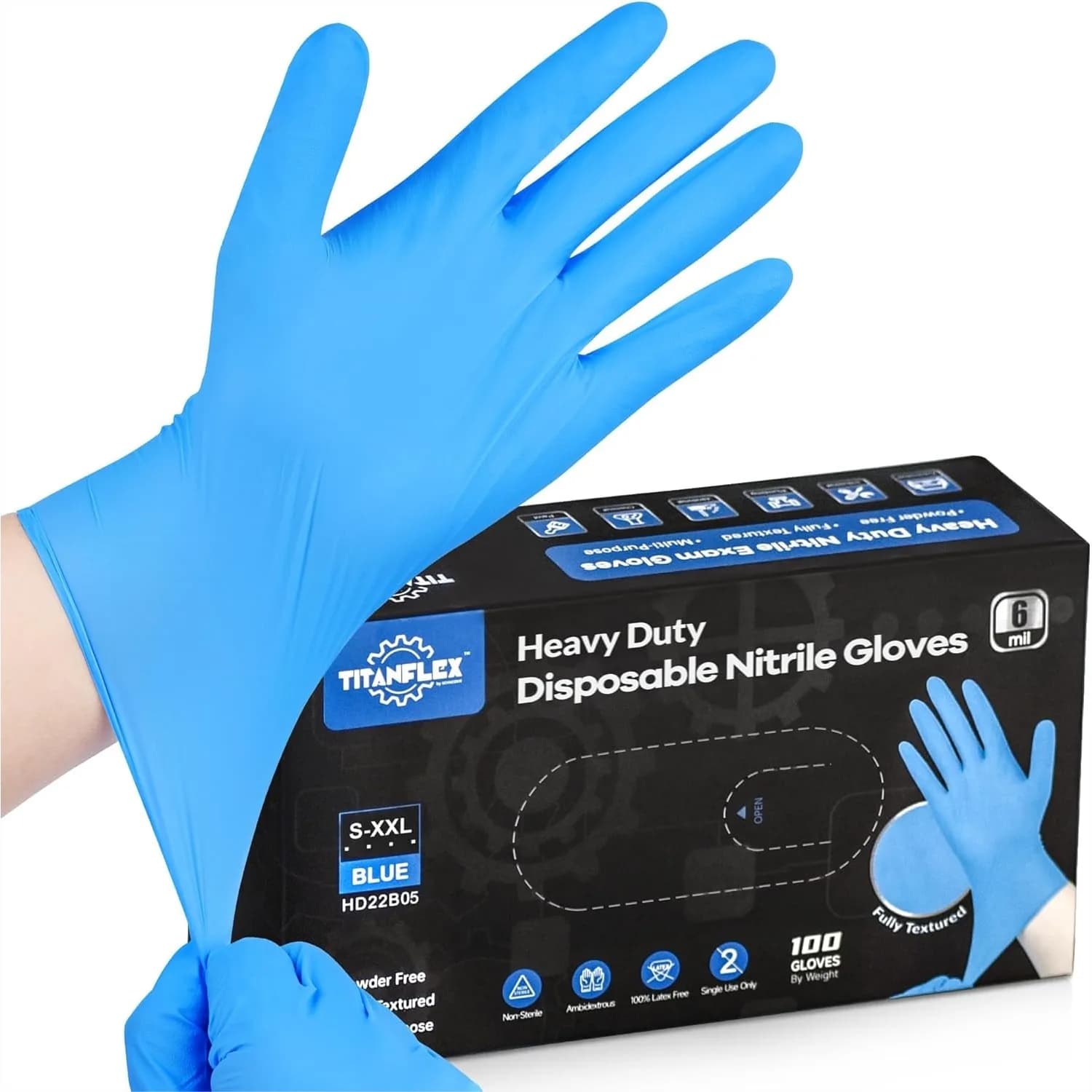 Guanti in Nitrile Blu Resistenti, 6 mil, Completamente Testurizzati, Guanti Monouso per Meccanici, Senza Polvere, Senza Lattice