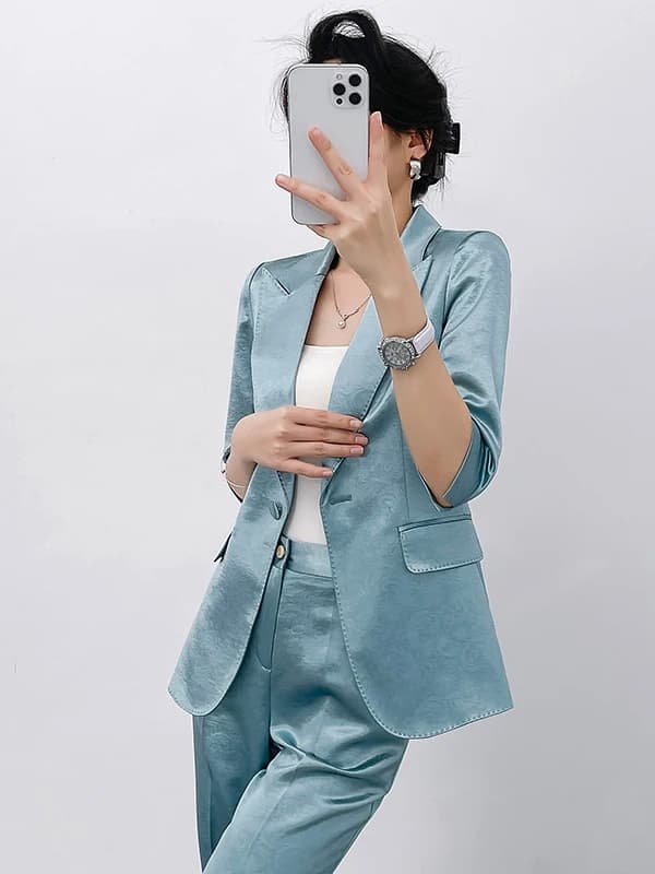 Elegant Professional Women's Suit Jacket Summer Commute Slim Fit Polyester Fiber Button Detail Half Lined Anti-Wrinkle