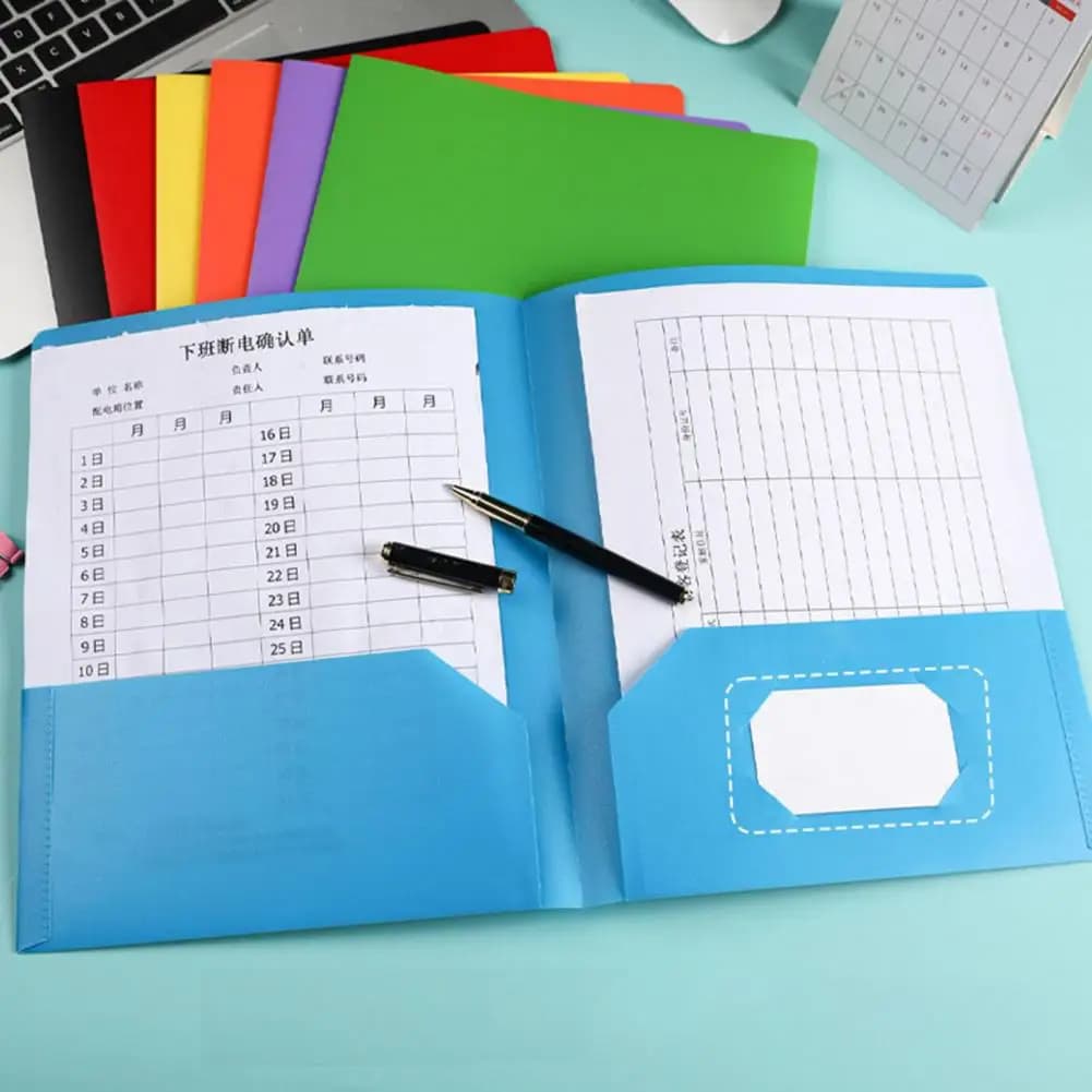 Plastic Folder with 2 Pockets Business Card Slot School Examination Paper Document Letter Size Paper Organizer Student Supplies