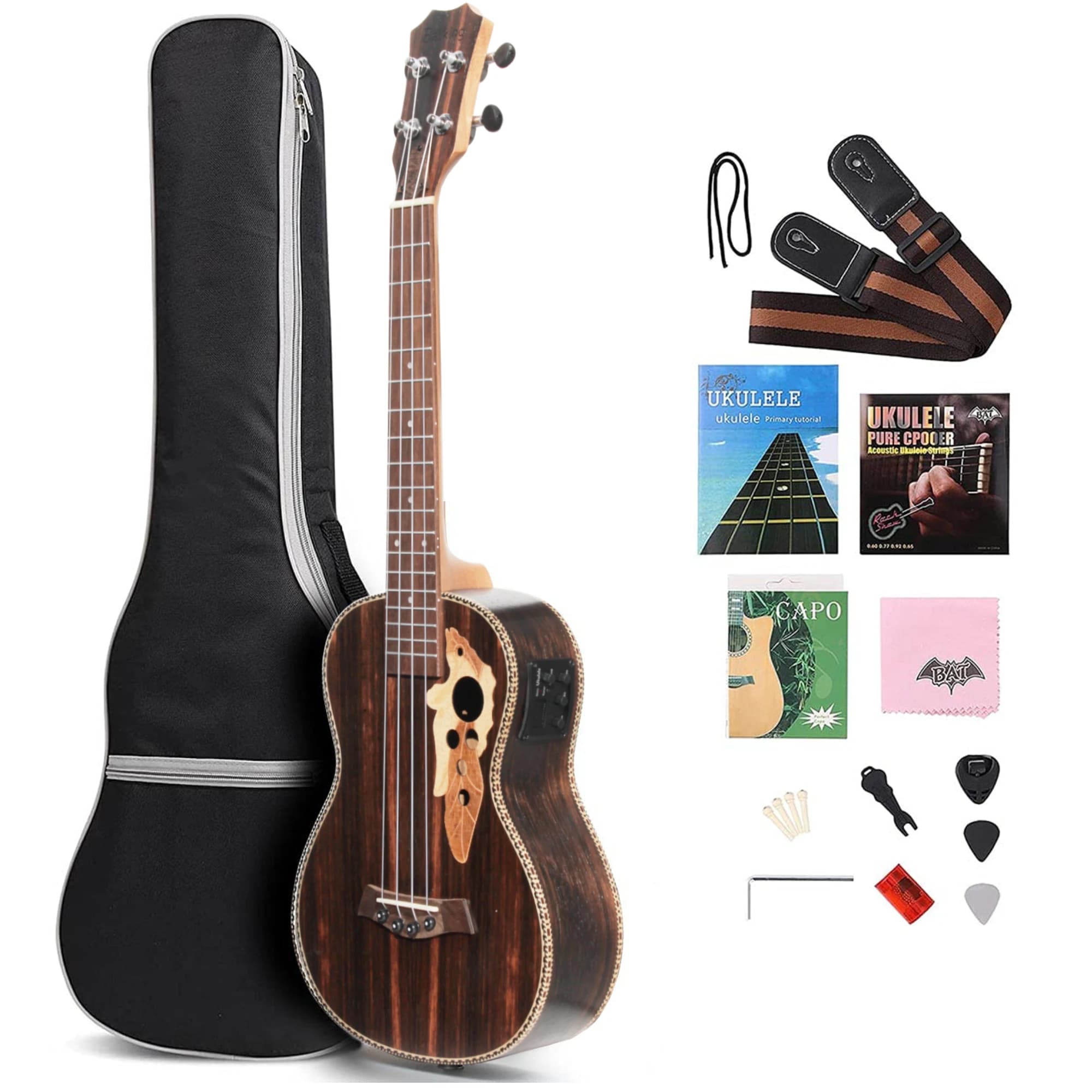 Batking Tenor Ukulele per mano sinistra, 26 pollici All Blackwood Kit di Ukelele Electirc acustico con Truss Rod con EQ con Gig Bag,Str