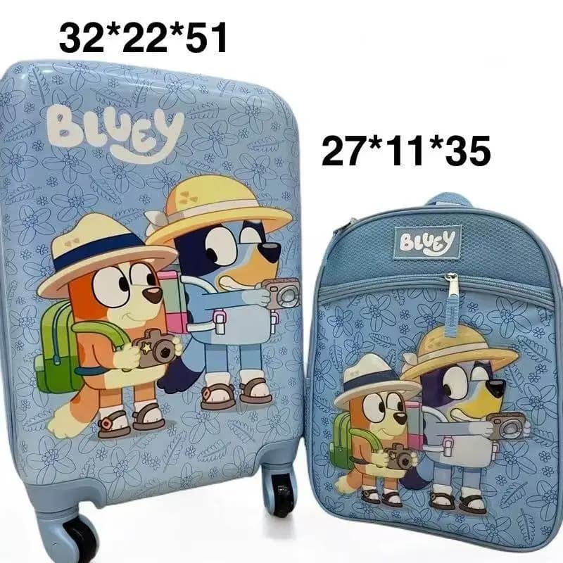 Valigia per Bambini Originale Bluey Mario HelloKitty da 20 Pollici con Zainetto, Set da Viaggio per Studenti 2 Pezzi, Regalo