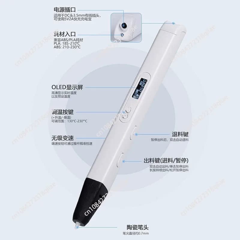 L22A-RP800A 3D pen with OLED display for scarabocchi, 3D printing pen included PLA filament for Christmas present Plug EU
