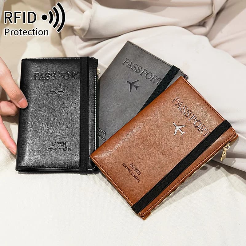 Western RFID Blocking PU Leather Passport Women Men Wallet Multi-function ID Holder Coin Purse
