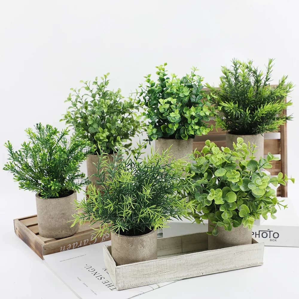 Artificial plant eucalyptus plant in small pot fake flower Bonsai with pot Mini plant Desktop office restaurant decoration
