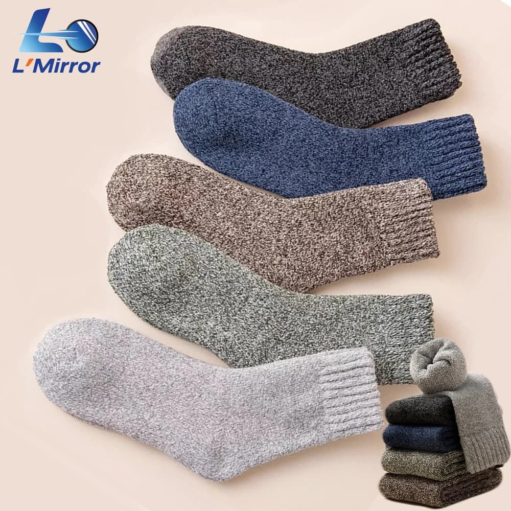 L●Mirror 5 Pairs Women's Thick Knit Wool Socks-Winter Thermal Cozy Warm Crew Boot Socks,Christmas Gifts for Mom Hiking Cabin