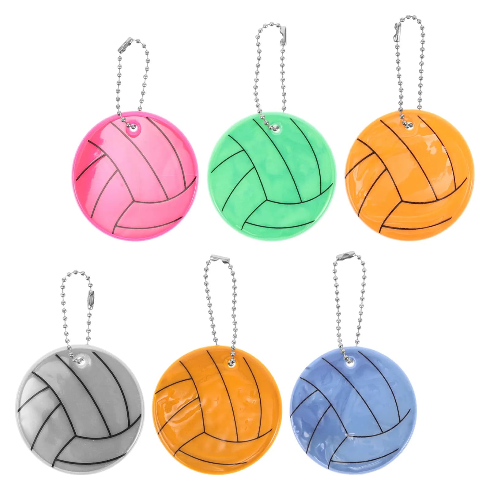 6Pcs Colorful PVC Reflective Volleyball Keychain Bulk Stylish Night Reflector Pendant for Schoolbag Backpack Keychain Women Kids