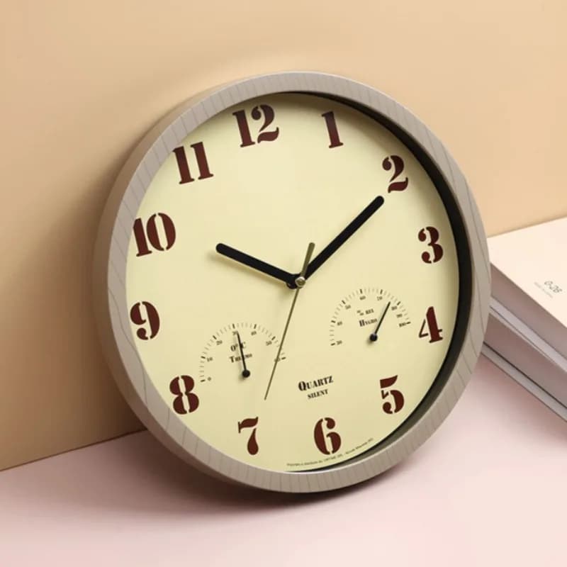 Orologi da parete semplici Orologio da parete al quarzo nordico Morden Orologi rotondi carini di lusso con termometro Decorazioni per la camera da letto della casa