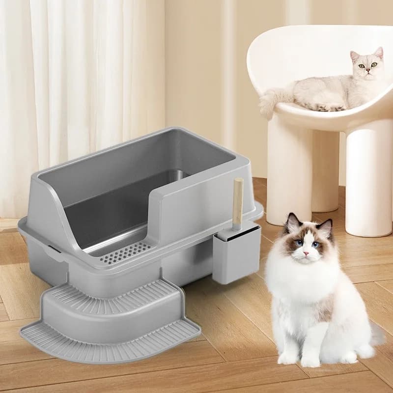 Lettiera per gatti semichiusa in acciaio inossidabile, pedali grandi, toilette per gatti per animali domestici, toilette per gatti anticorrosione e addensata