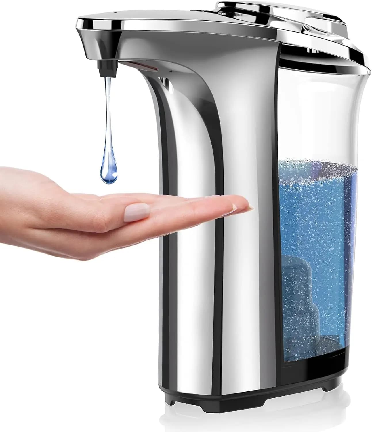 Dispenser automatico di sapone, senza contatto con sensore a infrarossi 17oz/500ml, 5 livelli regolabili per bagno, cucina, lavello, colore argento