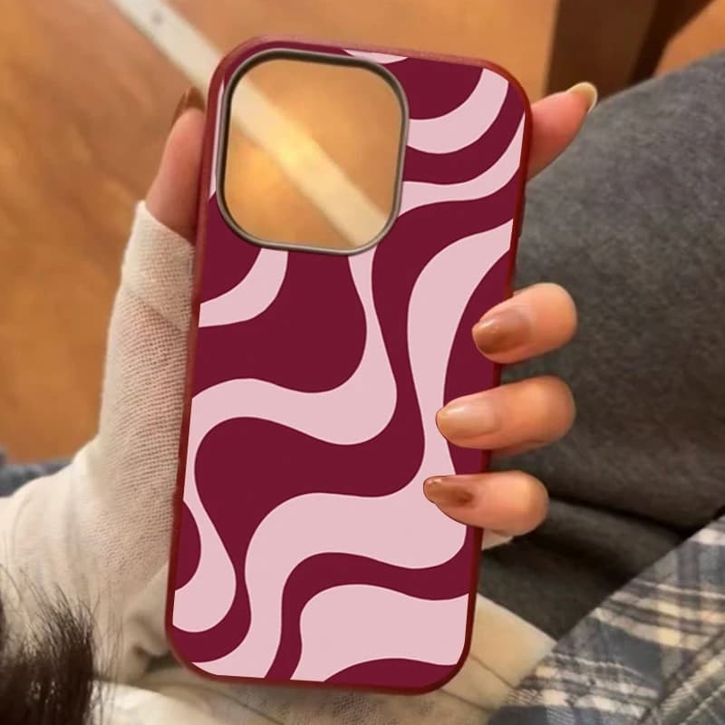 Phone case with pink abstract wave pattern for iPhone 17 16 Pro 16E 15 14 13 12 11 Pro Max 17 Air XR XS 7 8 Plus Sof't Cover
