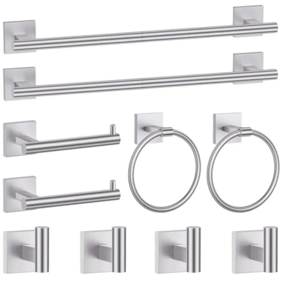 Set di Accessori per Bagno in Nichel Spazzolato, Set di 10 Pezzi con Portasciugamani da 23,6 Pollici in Acciaio Inossidabile