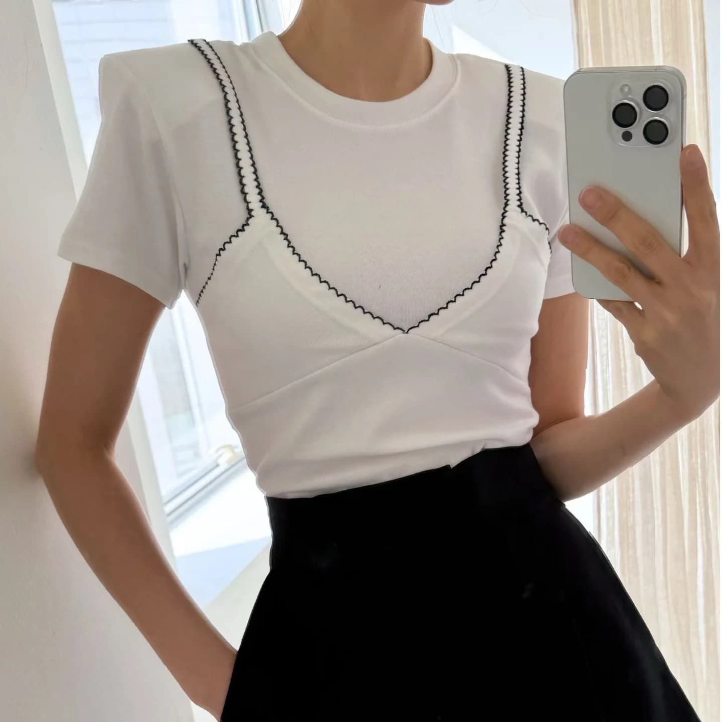 Summer Design Color Block Slim Fit round Neck Short Sleeve T-Shirt Women's Short Style Top Skin-friendly Breathable Polyester...