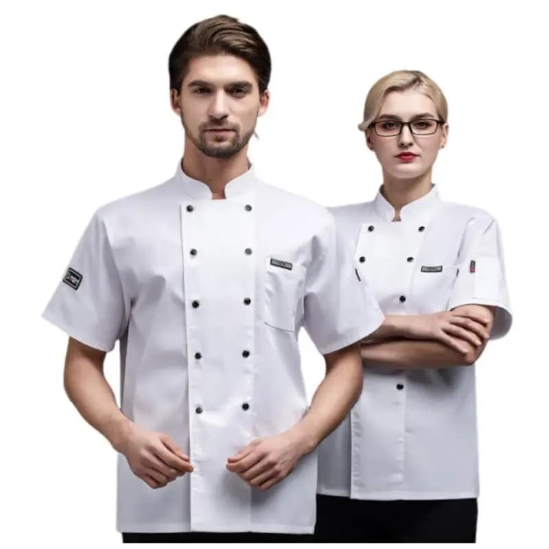 Summer Restaurant Kitchen Chef Black White Uniform Breathable Mesh Work Clothes Short/Long Sleeve Cooking Button Shirt Clothes