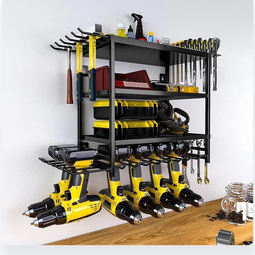 Electric Tool Organizer 4 Layer Wall Storage Rack with Hooks Heavy Duty Tool Holders Garage Tool Holders for Workshop