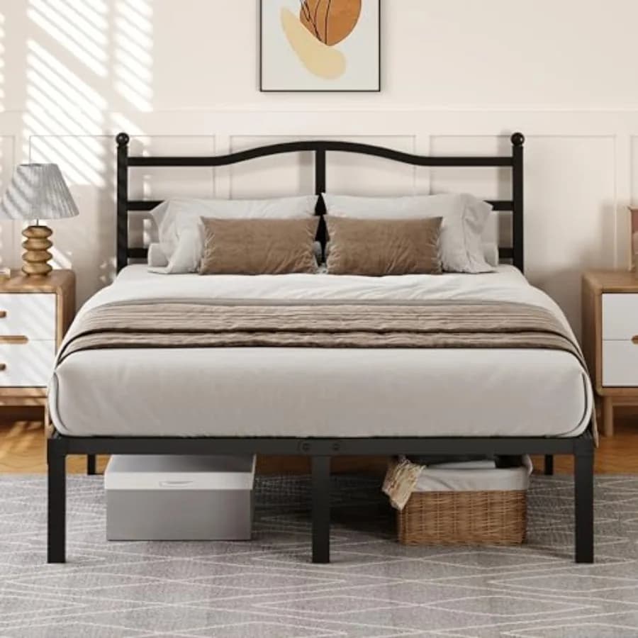 14 Inch Queen Bed Frame with Headboard, Heavy Duty Metal Platform Bed Frame Queen Size Mattress Foundation with Sturdy Steel Sl