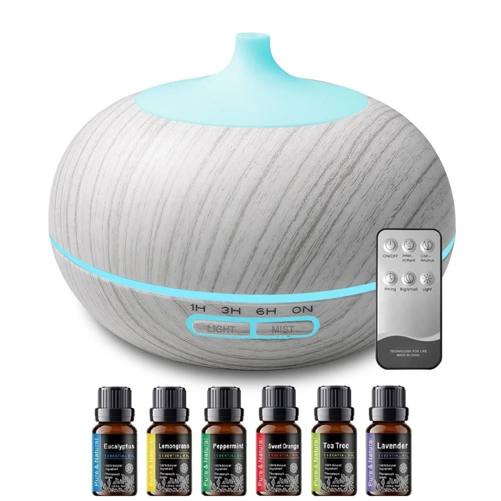 Essential Oil Diffuser Multifunction with Home Humidifier, Elegant Design, 550ml Tank, 7 LED Colors, Remote Control with 6 E