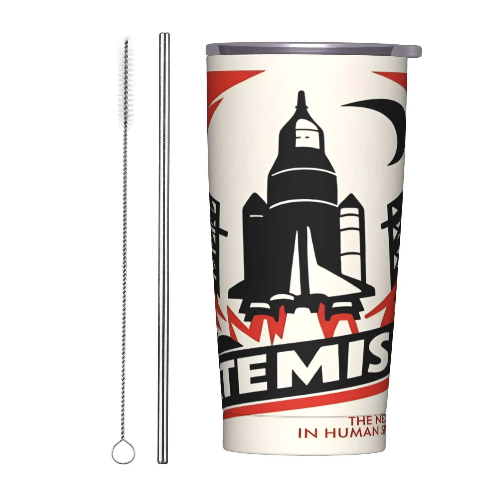Tumbler in Acciaio Inox 'Mission to the Moon' Artemis II 2026, Tazza Termica da Viaggio con Cannuccia e Coperchio, 20oz, Borraccia per Auto