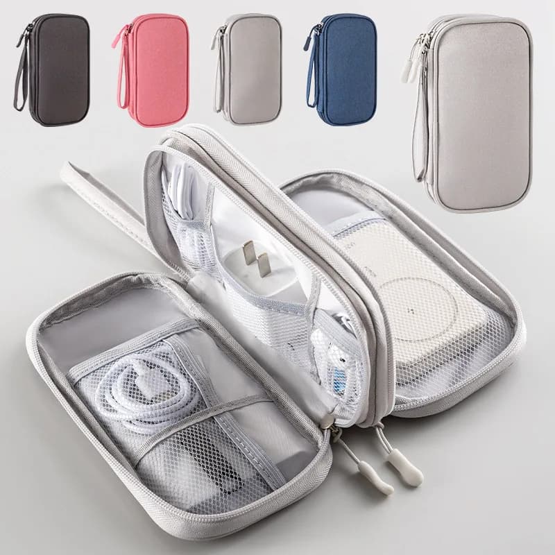 Borsa di archiviazione portatile per prodotti digitali portatili da viaggio a doppio strato Gestore di cavi dati USB Auricolari Borsa di archiviazione di energia mobile 1 pz