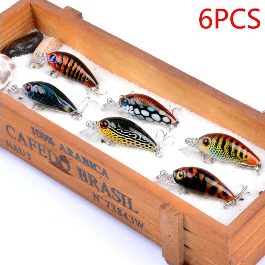 6 pz Galleggiante Crankbaits Esche Da Pesca Set Swimbait Topwater Esca Dura Kit Wobblers Artificiali Per Traina Alla Carpa Spigola Luccio Pesce