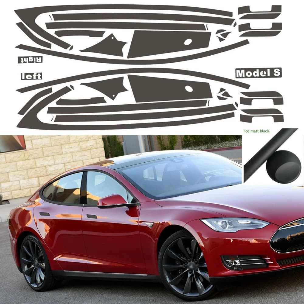 Chrome Deletes Overlay Darkening for Tesla Model S 2012-2020 Window Trim Wall decal black matt