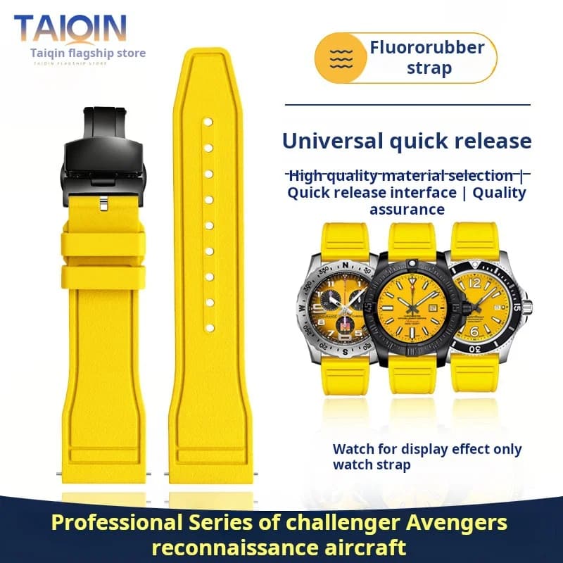 20mm 22mm men Quick release Fluoro rubber watch strap for Breitling super ocean Yellow Wolf Challenger Avengers Color watchband