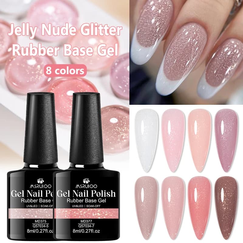 Gel Polish Base Rubber Nude Effetto Jelly 8ml con Glitter Scintillanti Semipermanente Soak Off UV LED per Nail Art Fai da Te e Manicure Professionale