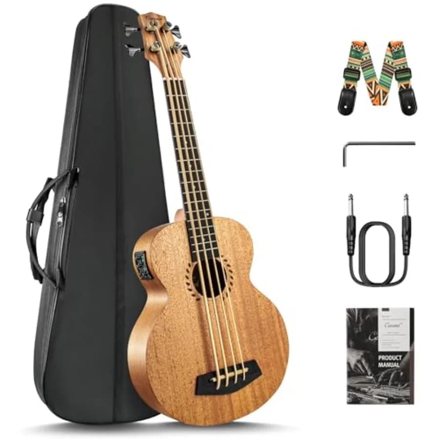 UEM48 30 Acoustic Electric Ukulele Bass for live performance and studio use, mahogany body, natural finish, lightweight design