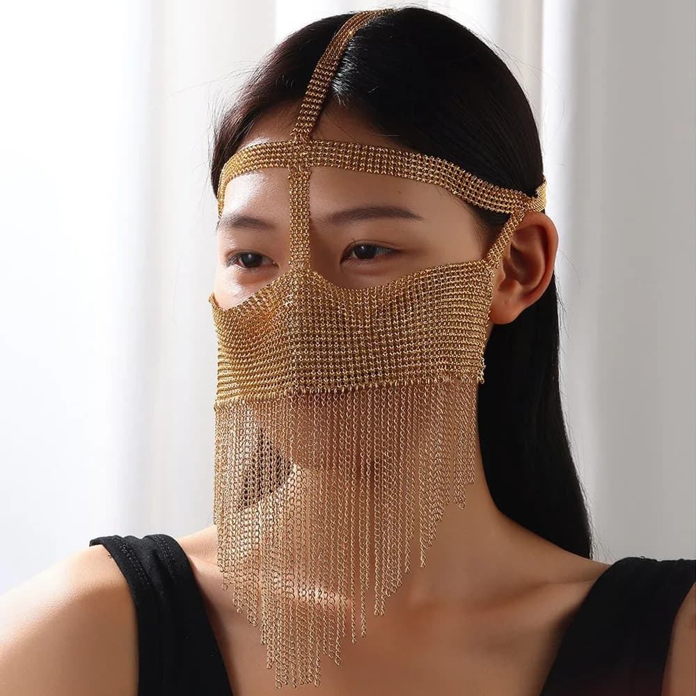 Maschera in velo con nappa indiana per viso da donna Maschere per il viso con strass Mascherata Dance Party Banchetto Decorazione Accessori per il viso Gioielli