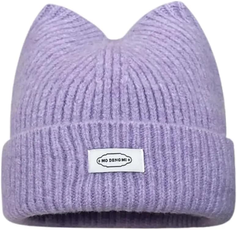 Nice crochet hat from woman, knitted cap Y2K with cat ears, slouchy Kawaii headdress, fata grunge accessories for teenagers