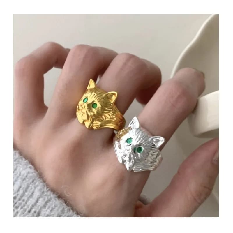 Anello alla Moda Popolare con Gatto, Anello Personalizzato con Gatto, Anello Carino con Gatto