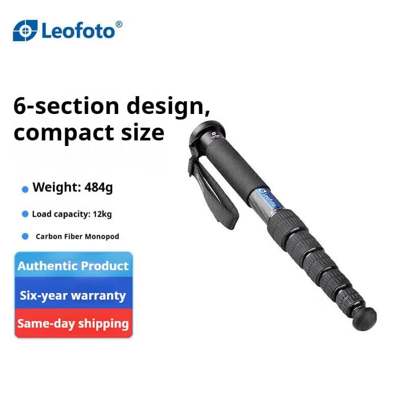 Leofoto MP-326C Asta Selfie in Fibra di Carbonio Professionale per Fotografia e Videografia, Fotografia di Uccelli, Monopiede per Fotocamere Mirrorless e DSLR