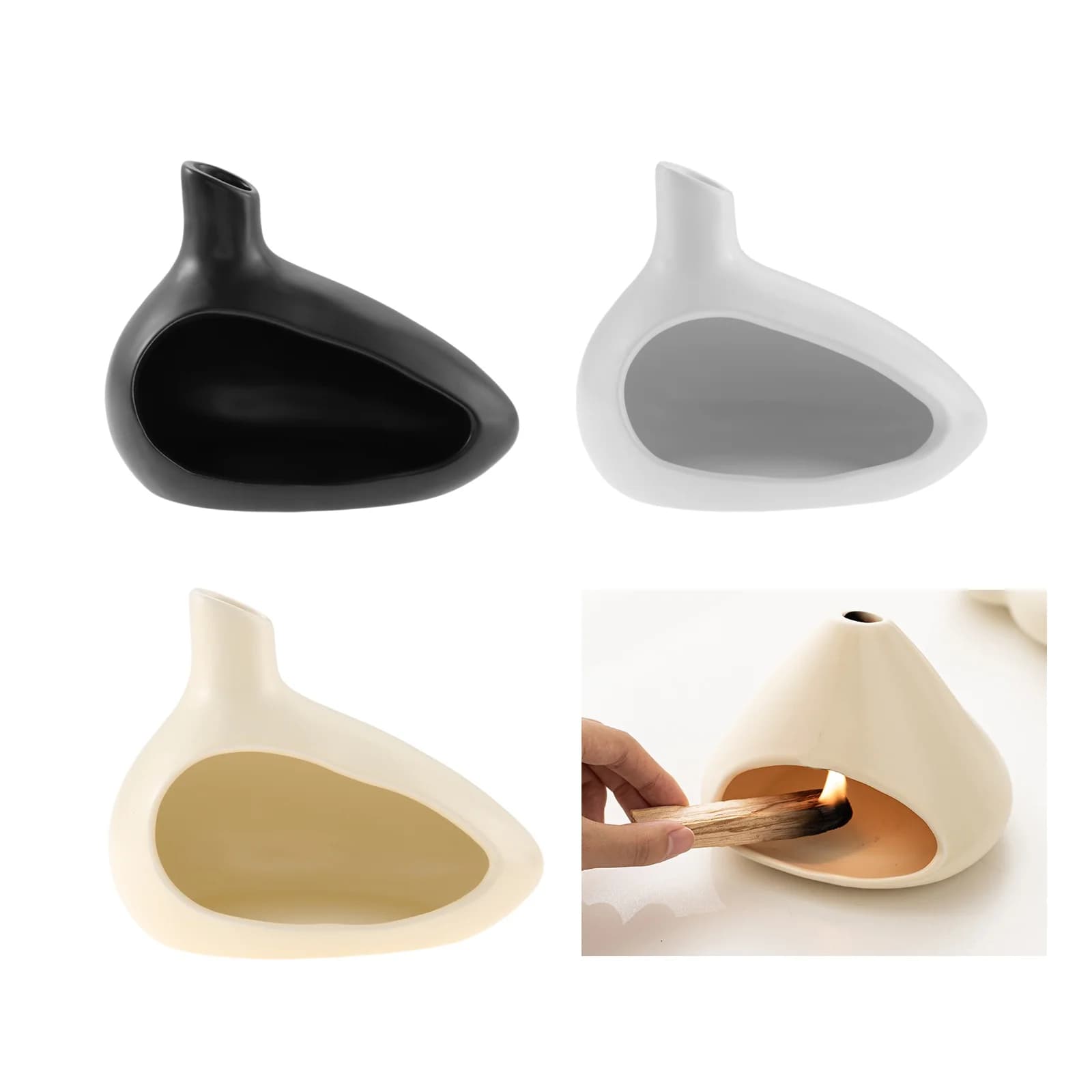 Bruciatore di incenso in ceramica con ciotola per incenso in legno sacro e camino, mini porta coni di salvia, bastoncini di Palo Santo, portacandele, decorazione per meditazione e yoga