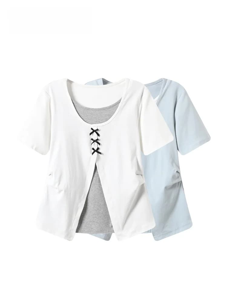 Cara CLUB plus Size Short Sleeve T-Shirt Women Summer New Style Slimming Age-Defying Shoulder-Length Trendy Top Knot