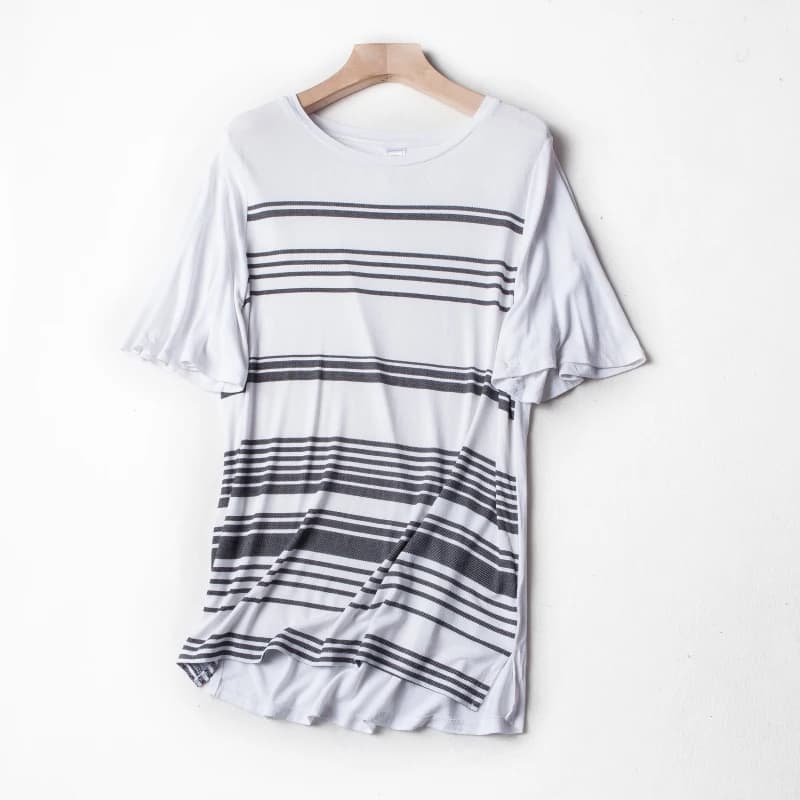 Summer Women's Fashionable Striped Cotton round Neck Short Sleeve T-Shirt Loose Slimming Soft Breathable Comfortable Top