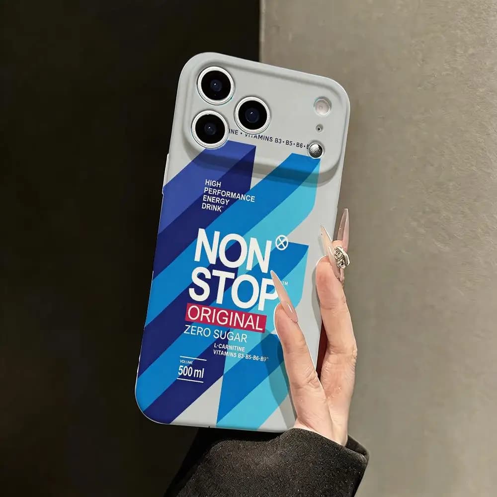 Energy drinks non stop Phone Case Straight edge film Glossy soft shell For iPhone 17 16e 16 15 14 13 12 Pro Max Plus