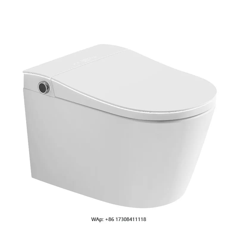 Modern Ceramic Smart Toilet with Wall Mounted Shoe, Hot Seat, Remote Control and Wi-Fi for Bathroom