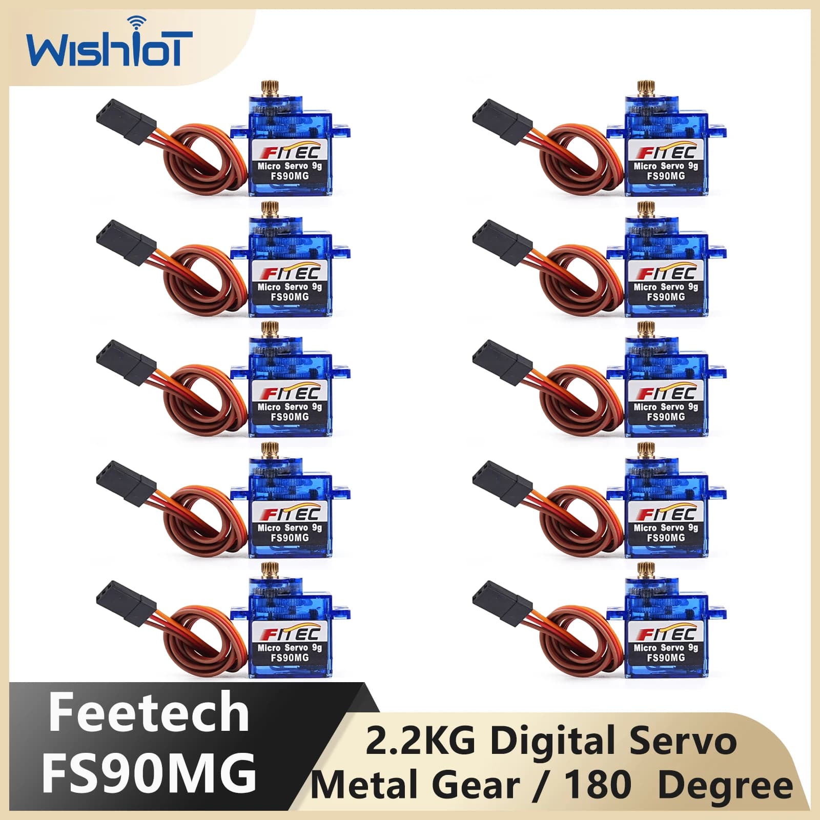 Feetech FS90MG 2.2KG 9g Servo Digitale Metal Gear Micro Servo Motore 4.8-6V 180 Gradi per 450 Elicottero Robot RC Auto Mircobit