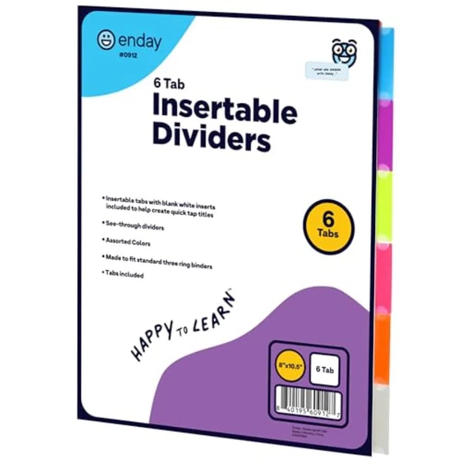 6 Dividers for 3 Ring Binder Standard Index Folder Dividers, Plastic Multicolor Dividers with White Insertable Tabs, in Green,