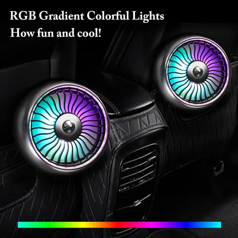 WF-Mini ventilatore per auto USB per sedile posteriore con illuminazione colorata a LED, ventilatore per seggiolino auto elettrico con clip regolabile