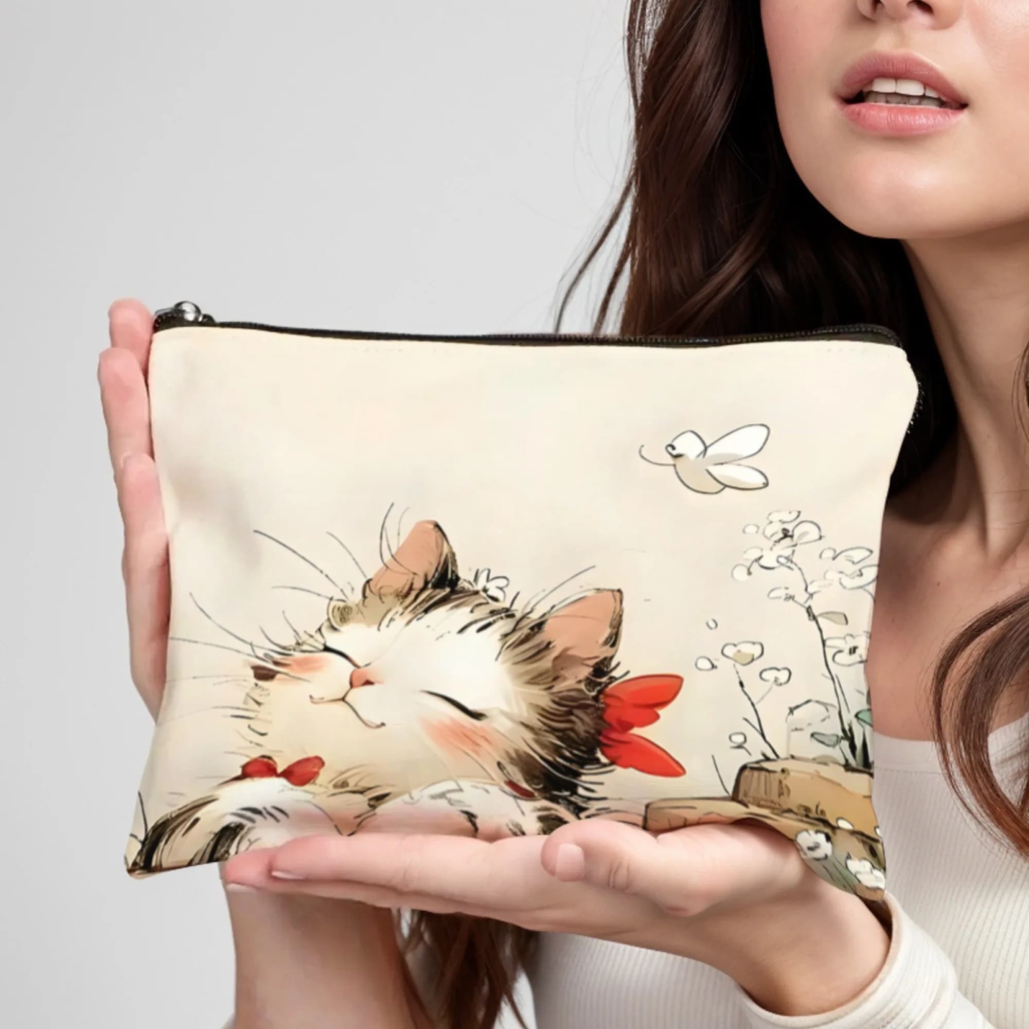 Simpatico gatto pigro farfalla regalo di compleanno sacchetto di immagazzinaggio di cancelleria shopping da viaggio portafoglio portatile astuccio per rossetto durevole