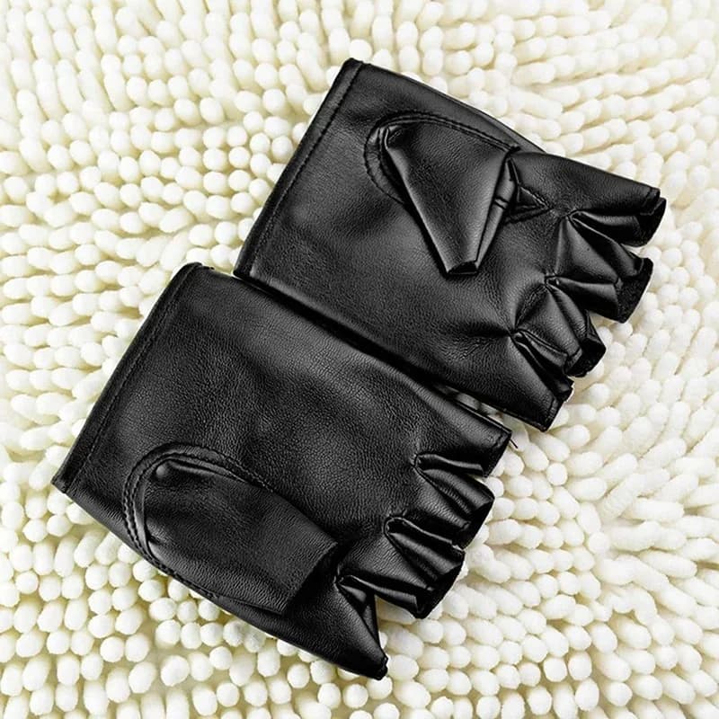 Unisex Artificial Leather Half-Finger Gloves Punk Hip-Hop Style Theatrical Driving Motorcycle Performance Party Fingerless Mitts