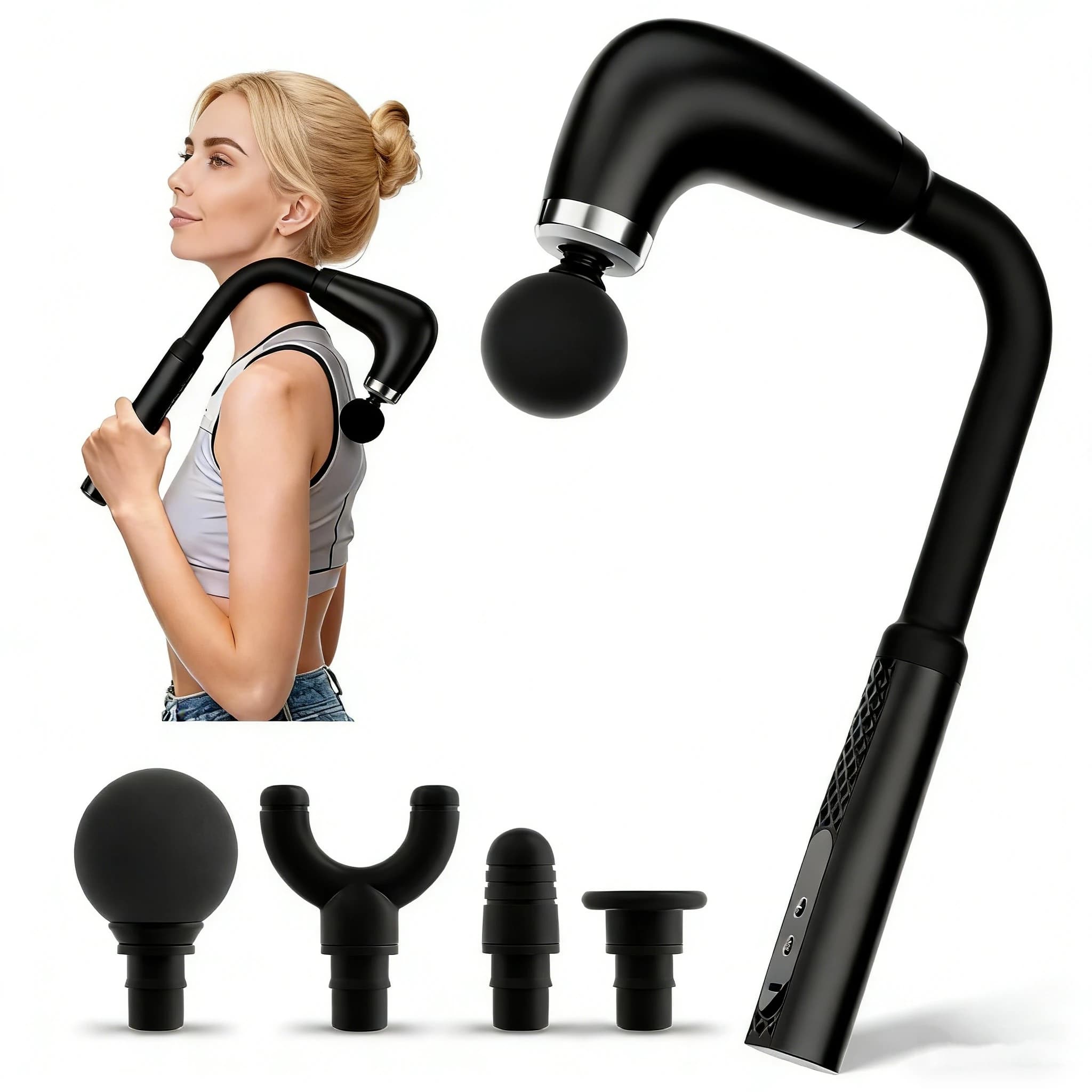 Massage gun with updated extension handle, back massage gun Deep tissue massager for back to relieve pain in shoulder neck muscles