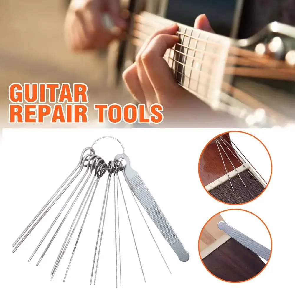 1 set di strumenti di riparazione per chitarra con 13 pezzi strumenti per liutaio strumenti di riparazione per dadi per chitarra scanalatura file aste per sega slot archiviazione set accessori