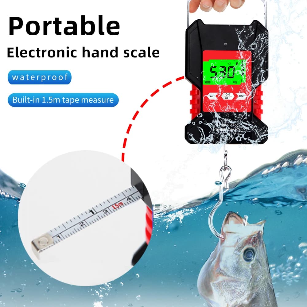 50kg/5g Bilancia sospesa Display LCD impermeabile Bilancia digitale Bilancia elettronica Bilancia portatile per bagagli da viaggio da pesca