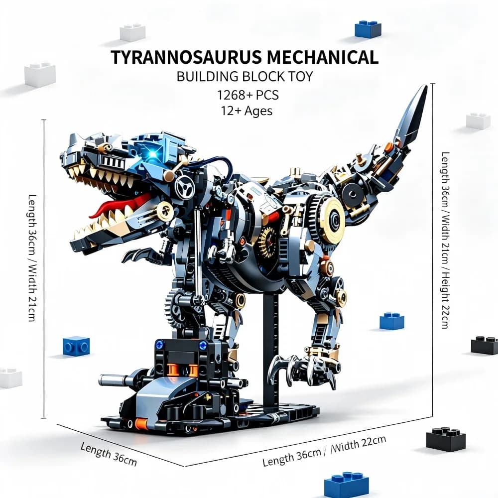 Creative Mechanical T‑Rex Dinosaur MOC Building Blocks Model Educational Desktop Decoration Holiday Gift for Kids & Adults