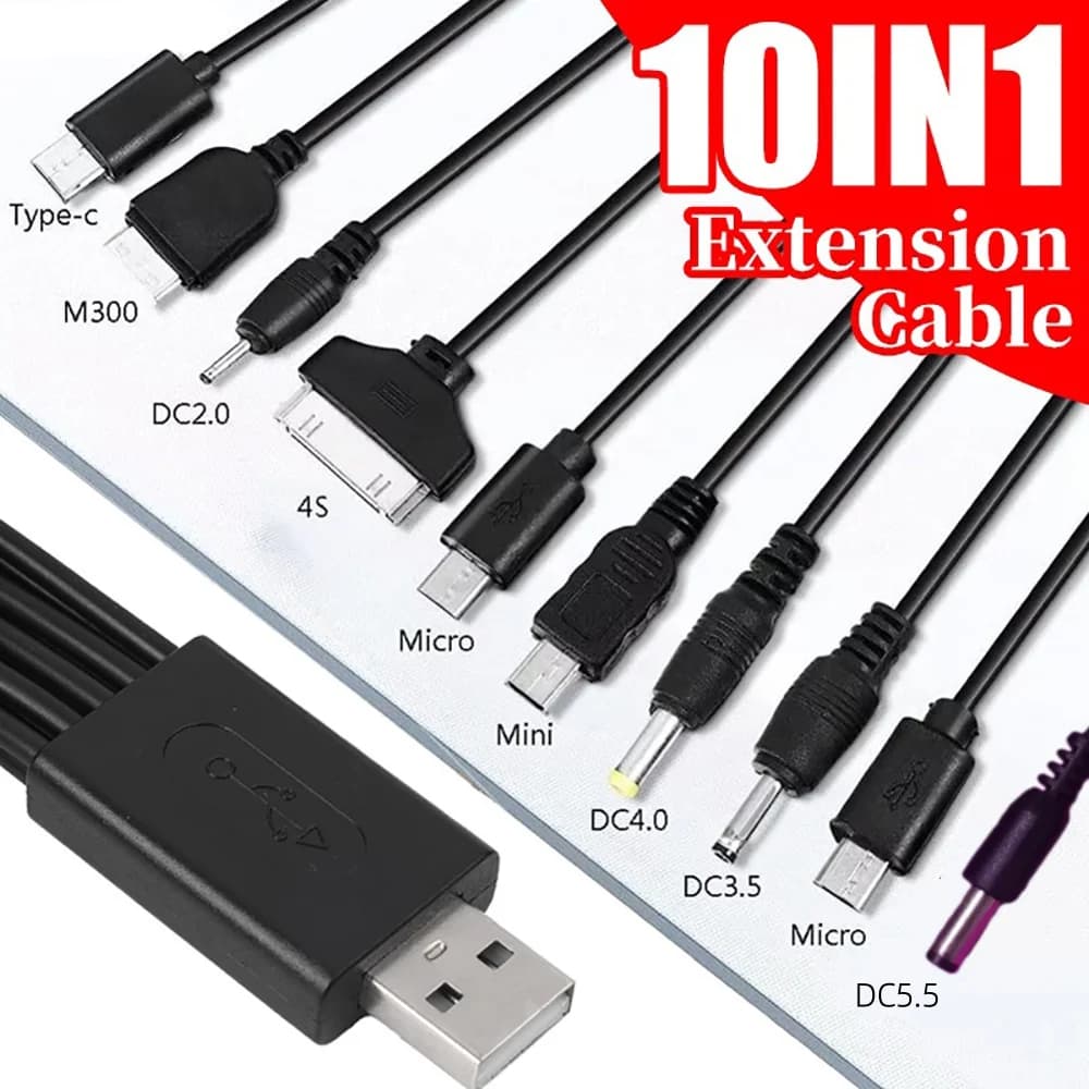 USB 10 cable in 1 multi-port for charging phone, multi-terminal charging cable for Samsung, travel charging cable for phone